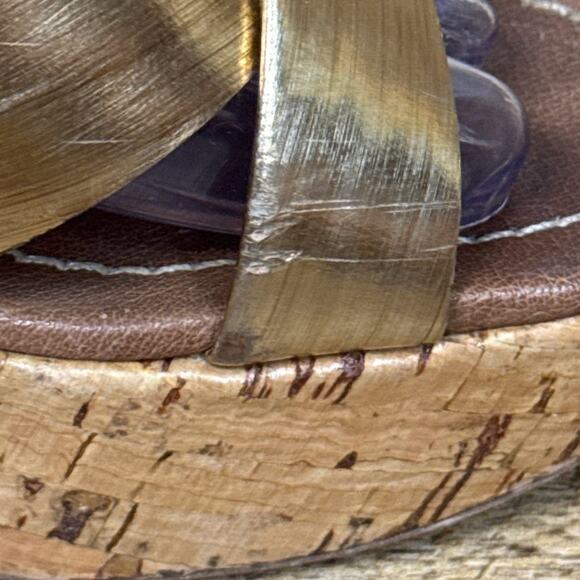 Miu Miu Gold Strappy Stiletto Open Toe Heels Cork Sole Size 39.5 9.5 - Picture 4 of 14